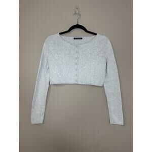 Brandy Melville Womens One Size Gray Crop Top Button Basic Ribbed Long Sleeve